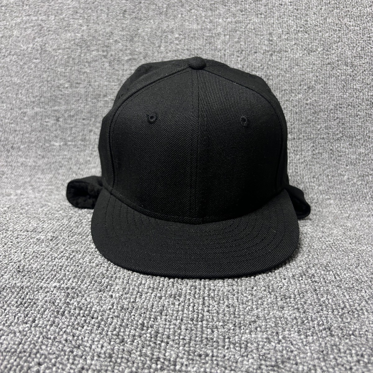 New Era 59FIFTY Dog Ear Fitted Hat Blank Black Canvas Trapper Cap