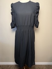 Who What Wear Women’s Large Black Dress Ruched  Sleeves Sheer Upper