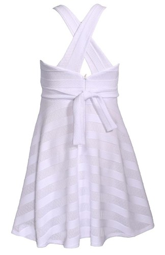 NEW Bonnie Jean Girls Size 8 "WHITE KNIT SKATER" Textured Stripe Cut-Out Dress - Picture 3 of 4
