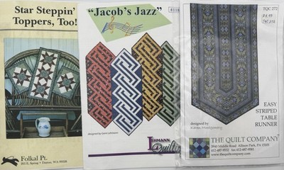 Lot Of 3 VTG Table Runner Quilt Patterns Star Steppin Jacobs Jazz Easy Striped