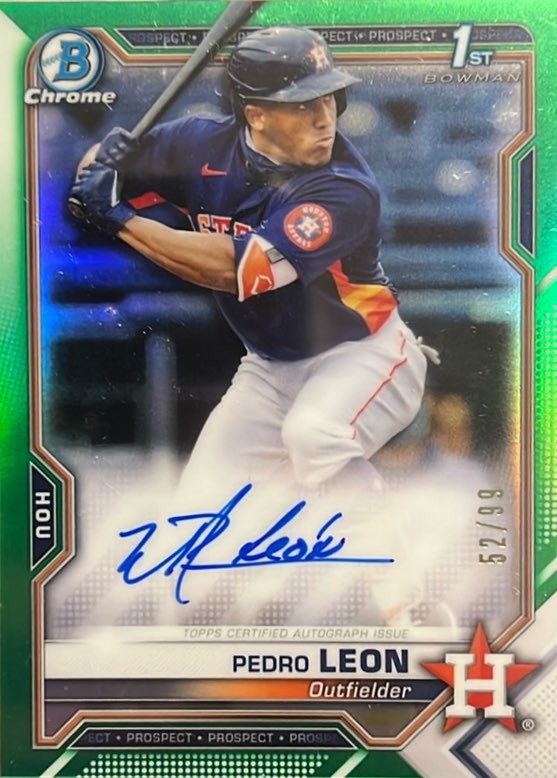 2021 Bowman Chrome Prospect Auto /99 #CPA-PL Pedro Leon Prospect Green Refractor
