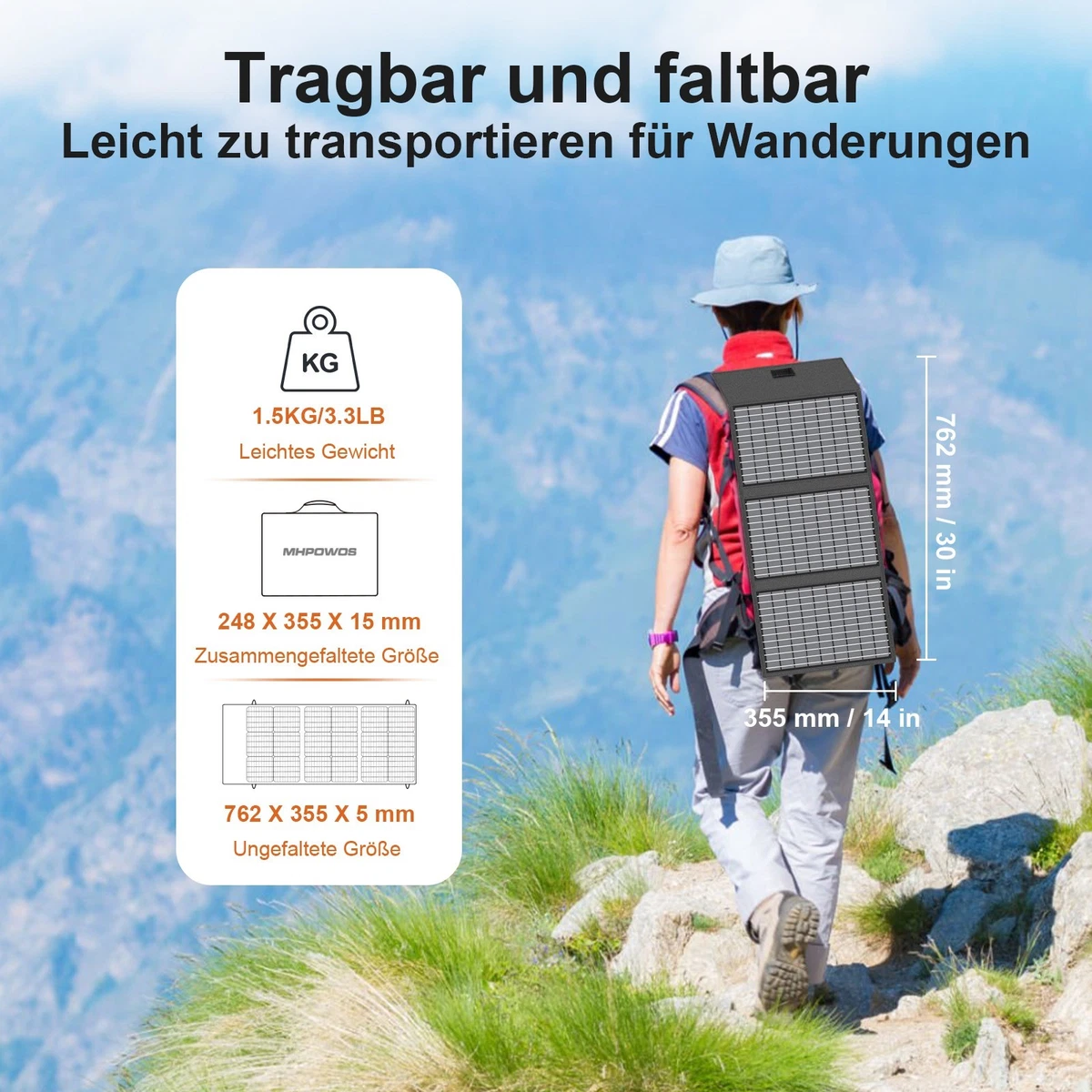 MHPOWOS 45W Solar Panels Foldable Solar PanelChargers with QC3.0 USB-A USB-C
