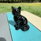 FENTON SHINNY BLACK SITTING CAT - 80'S Vintage Paperweight