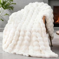 Faux Fur Throw Blanket Couch 1000 GSM Cozy Fuzzy Fluffy Soft Plush Thick Bubble