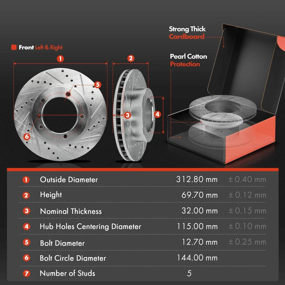 12x Rotor de freno delantero y trasero perforado y pastilla de freno de cerámica para Toyota Land Cruiser Foto 2 de 4