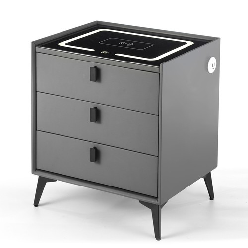 LED Bedside Table Wireless Charging Side Cabinet Nightstand with 3 Drawers Gray - Picture 15 of 15