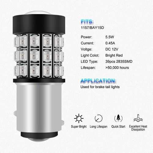 Red LED 1157 2057 For TOYOTA Corolla 1984-1997 Tail Brake Parking Light Bulbs 2X - Picture 2 of 7