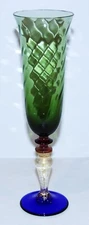 HTF NASON & MORETTI MURANO ITALY GIULIA GREEN COBALT GOLD 8 5/8" CHAMPAGNE FLUTE