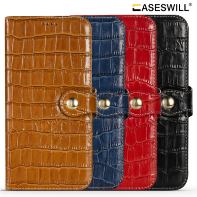 For iPhone Air 17 16 15 14 13 12 Pro Max Crocodile Cowhide Leather Wallet Case