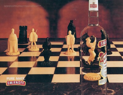 1997 Smirnoff Queen Kissing Knight Chess Pieces Board Bottle Vtg Print Ad P2