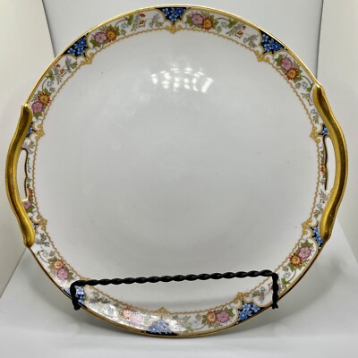 Rare NORITAKE 1920's MAGENTA Pierced Handle CAKE PLATE - Gold Trim - EUC