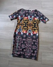 AX Black Floral Stretch Bodycon Pencil Dress Smart Party Office Wiggle UK16