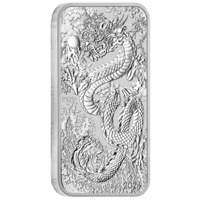 1 Oz 99.99% Silver Anniversary Dragon 2024 Rectangular Perth Mint