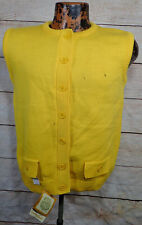 NOS Country Set Womens Yellow 100 Wool Knit 60s 70s Vintage Cardigan Vest Sz 36