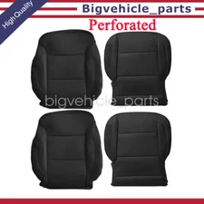 Both Side Bottom Top PERF Leather Seat Cover Black For 15-19 Silverado Tahoe New