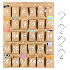 30-Pocket Classroom Pocket Chart Cell Phones Calculators Holder Wall Mount