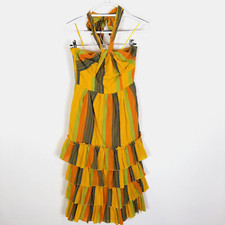 TALULAH Imperial Strapless Stripe Bow Tier Ruffle Midi Dress Size S Beach Boho