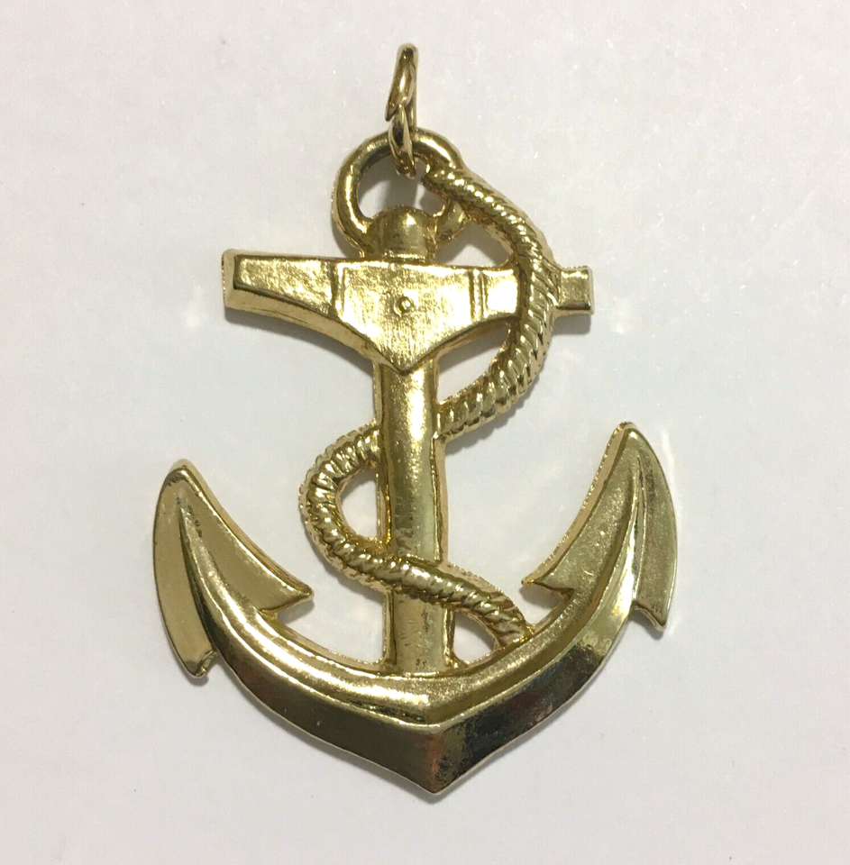 Vintage Costume Jewelry Anchor Pendant Gold Tone Nautical jewelry 2" eBay