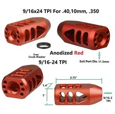 9/16x24 TPI .40,10mm, .350 Tanker Muzzle Brake Compensator Red,Washer Dia.14.28