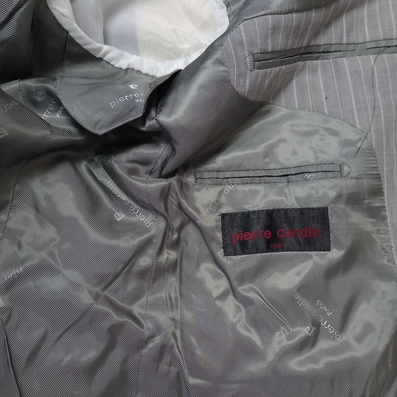 Pierre Cardin Grey coat suit jacket Pinstripe bla… - image 7