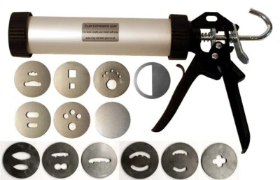MKH CRAFT SUPPLES Large Clay Extruder Gun with 2 sets of quality Stainless Steel Extruder Plates