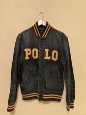 POLO Ralph Lauren SMALL Denim Varsity Spellout Baseball Jacket Orig. 348