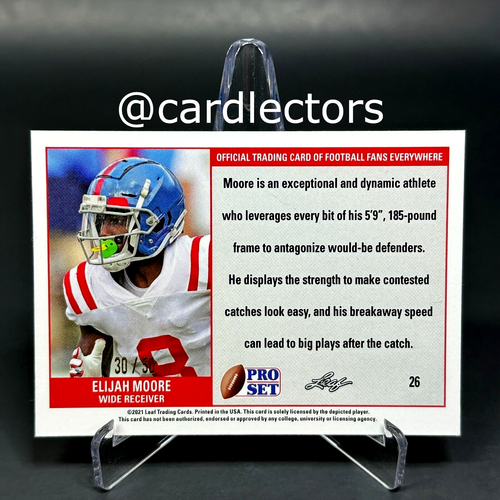 2021 Leaf Pro Set Metal ELIJAH MOORE #26 RC Purple Rainbow Parallel /50 OLE MISS - Picture 2 of 3