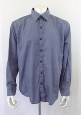 Tasso Elba Men's Size 17 - 17 1/2 Blue Long Sleeve Button Up Cotton Dress Shirt