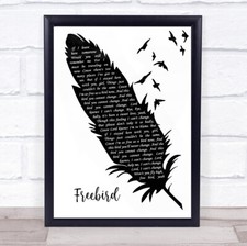 Freebird Black & White Feather & Birds Song Lyric Quote Music Print