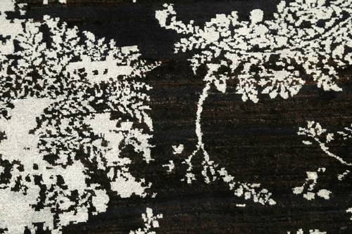 Wool/ Silk BLACK & SILVER Distressed Look Area Rug Hand-knotted Floral 6x9 ft. - Picture 7 of 12
