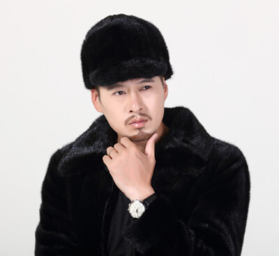 Genuine real natural men mink fur Fur Hat Peaked Cap warm winter
