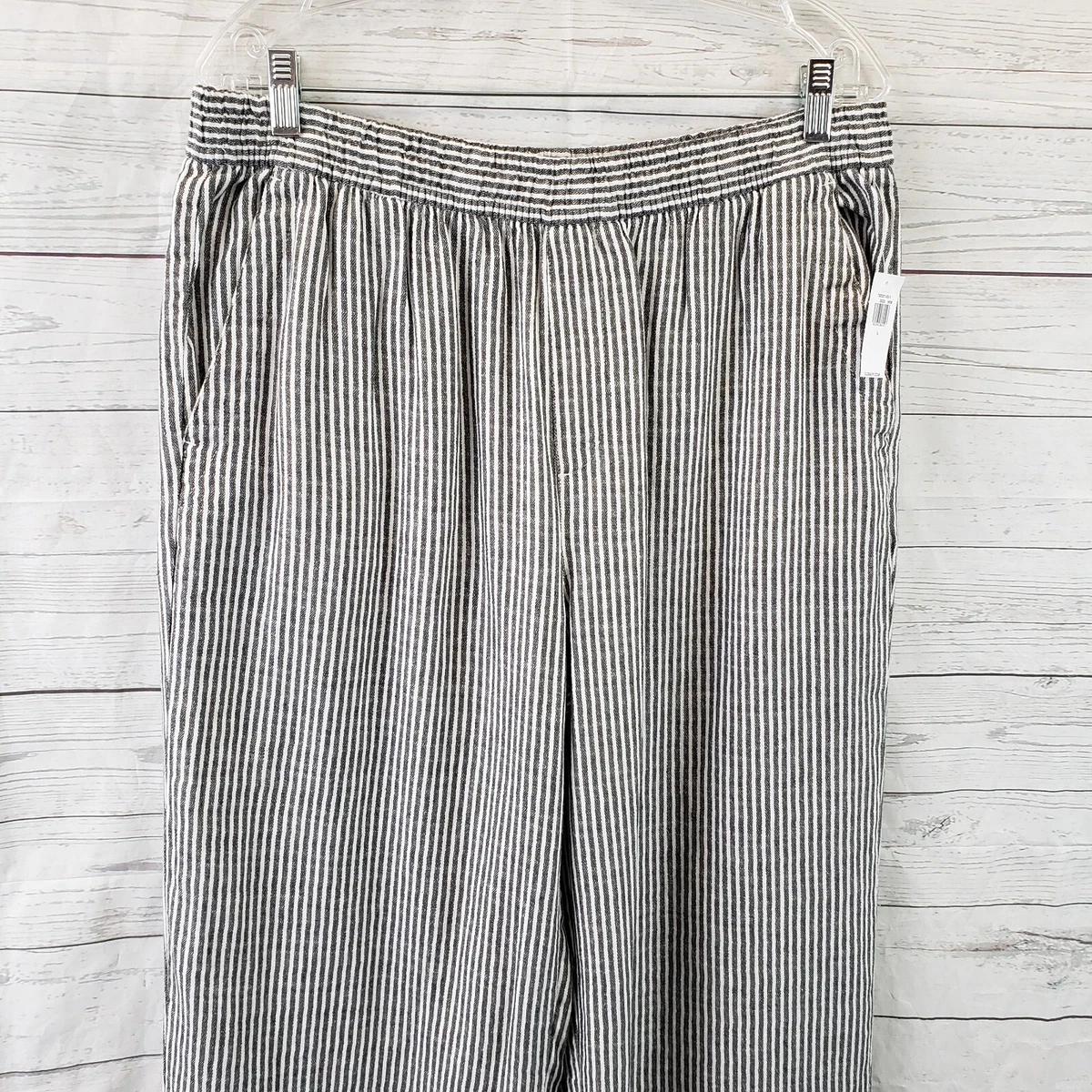Old Navy Womens Wide Leg Pull On Pants Sz Large Gray White Stripe