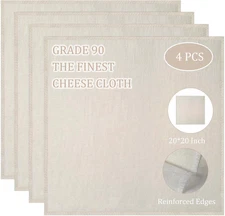 Cheesecloth, Precut 20X20Inch, Grade 90 Hemmed Cheese Cloths for Cooking Reusabl
