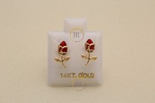 14K Solid Yellow Gold Red Tulip Stud Earrings   Floral Elegance  Passion.