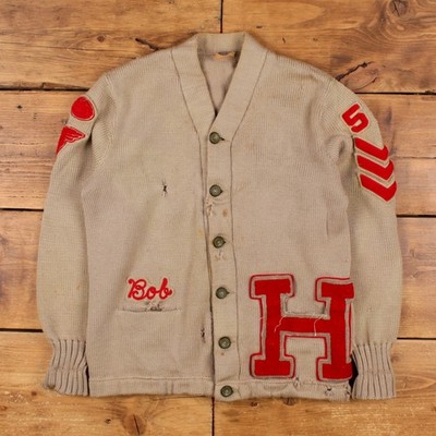 Vintage Nelson Knitting Mills Co. Strickjacke M 50s Varsity Letterman Thrashed