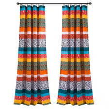 Boho Stripe Window Curtain Panels Turquoise/Tangerine 52X95 Set