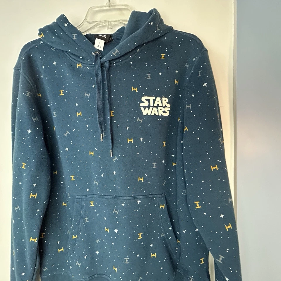 Star Wars All Over Graphic Print Dark Blue Stars & Ships Unisex Hoodie Large - Image 2 of 4