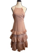 Lulus Soft Orange Striped Ruffled Midi Dress Size Small NWT #731A