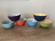 Signature Housewares Ice Cream Snack Bowls Colorful Textured Patterns Set Of 6 