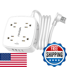 YISHU 8-Outlet Surge Protector Power Strip USB-C 30W USB-A Wall Mount 6ft Flat