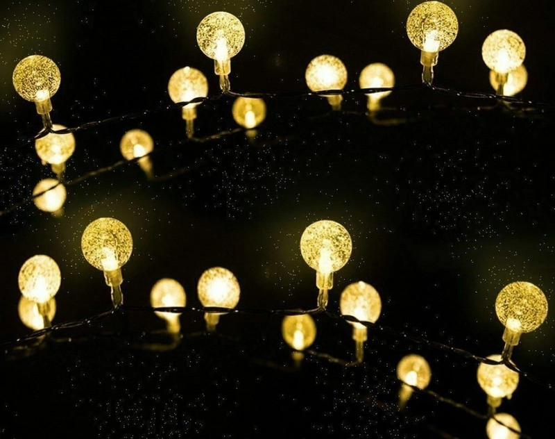 Solar LED Globe String Lights Warm White Outdoor Waterproof Modern Black Cord