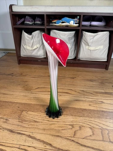 Vintage Murano Style Calla Lily Jack In the Pulpit Vase Art Glass Flower Red 15"