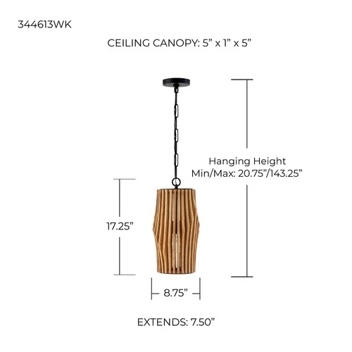 Capital Archer 8 3/4"W Matte Black and Light Wood Mini Pendant Light - Picture 4 of 4