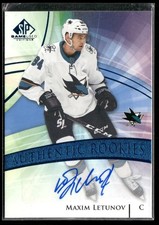 2020-21 SP Game Used Maxim Letunov Blue Auto RC #186 San Jose Sharks