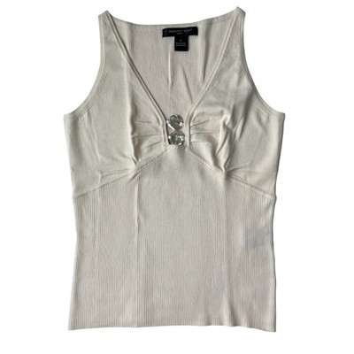 August Silk Womens S Tank Top Ribbed V-Neck Shell Accent Cream Ivory