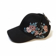 David and Young Black Embroidered Floral Hook Loop Ball Cap Hat NWT