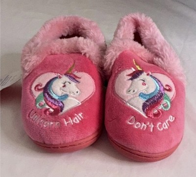 Wonder Nation Girls Pink Unicorn Embroidered Slip-On Slippers 9-10