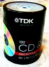 TDK Blank Recordable CD-R 100 Pack 700MB 80Min 52X Inscriptible - New Sealed