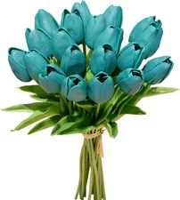 20Pcs Teal Silk Tulip Flowers for Home Decor, Weddings & Gifts