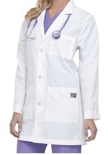 SCRUBZONE UNISEX 3-POCKETS LAB COAT - WHITE - SIZE XS